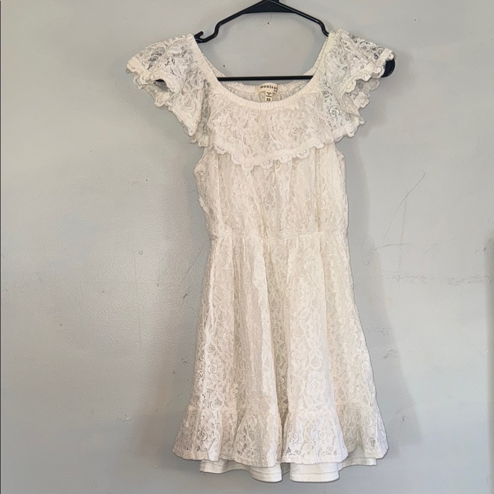 Monteau White Sundress with Ruffled Cap Sleeves and Tiered Skirt